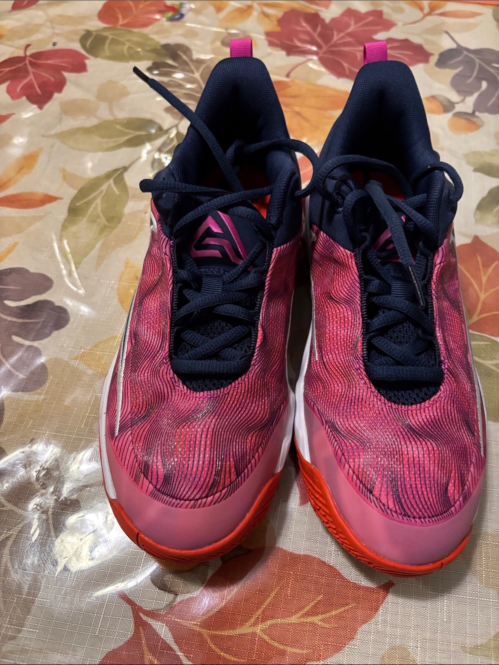 Nike Kids Pink and Navy Athletic Sneakers with Orange Outsole